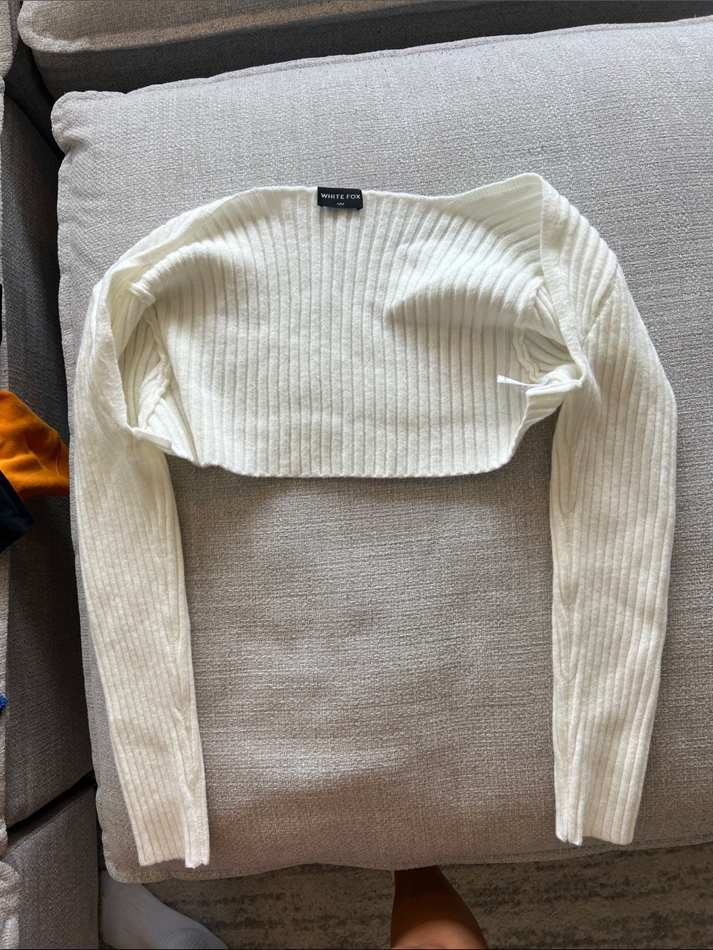 Cream Ribbed Crop Sweater Top